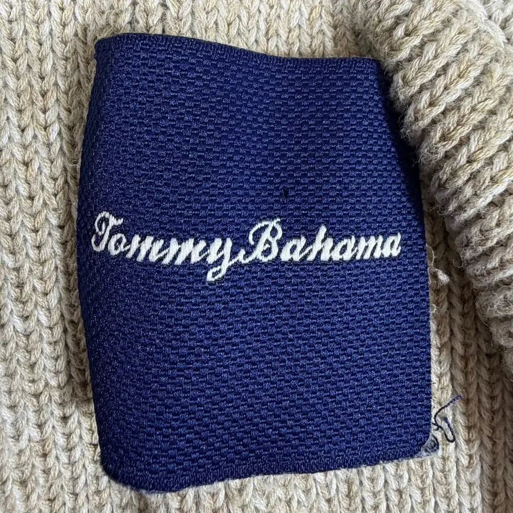 Tommy Bahama Men XL Cream 1/4 Zip Thick Grandpacore Sweater Casual Pullover